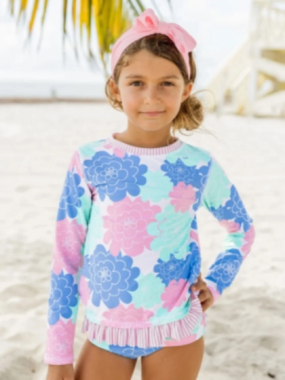 Ruffle Butts Girls Rash Guar 8T White Pink Blue Lavender Floral Long Sleeve Set